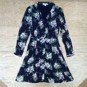 NEW Never worn Emily and Fin navy blue floral button down dress Size Small